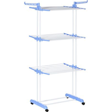 AMXCNOY Étendoir à linge tour, étendoir extensible 73 x 64 x 177cm avec roulettes, 4 niveaux pour intérieur et extérieur, acier, bleu .de (1/5)