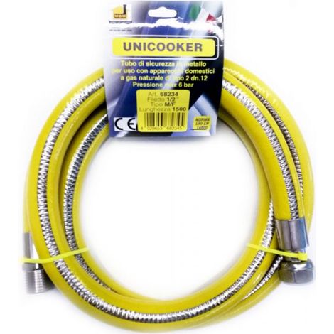 Manguera flexible de gas cocina 1,5 mt 1/2" EN 14800 UNICOOKER M/F CE EN 14800 L 150 cm