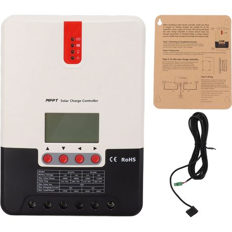 Régulateur de charge solaire MPPT 40A 12V 24V, paramètres ajustables automatiquement, écran LCD, pour batterie lithium (1/5)