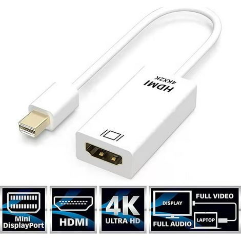 Adaptateur Mini DisplayPort vers HDMI Lot de 2, Mini DP (compatible Thunderbolt) vers HDMI 4K UHD, convertisseur doré pour MacBook Pro, MacBook Air, Mac Mini, Surface Pro 3/4, blanc (1/5)