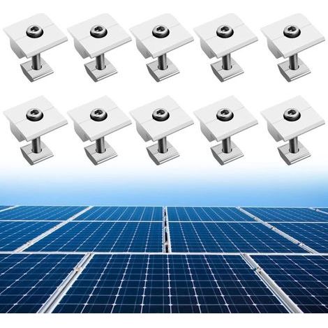 Lntyq Lot de 10 Pinces Centrales de 30 mm en Alliage d'Aluminium en T Support de Montage avec 10 Vis M8 x 48 mm pour Panneau solaire photovoltaïque (1/5)