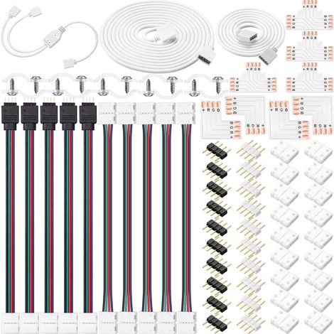 Kit di connessione per striscia LED RGB da 10 mm a 4 pin - Cavo di prolunga RGB - Ponticello per striscia LED - Tipo a L - Tipo a T - Connessione senza soluzione di continuità - Connettore maschio a 4 (1/5)