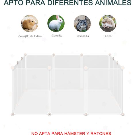 Enclos pour animaux de compagnie. cage modulaire. enclos intérieur en plastique transparent avec 12 panneaux et 24 connecteurs. pour cochons d'Inde. 105 x 105 x 45 cm. blanc (1/5)