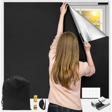 Rideau occultant magnétique 400 x 148 cm, joint de fenêtre anti-lumière sans perçage, store portable pour chambre, chambre de bébé et voyage, noir (1/5)