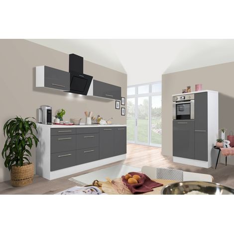 Cuisine Kitchenette Bloc cuisine Blanc Gris Amanda 300 cm Respekta Premium