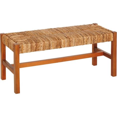 Banc bout de lit en paille tressé et structure en bois - Longueur 102 x Profondeur 38 x Hauteur 46 cm (1/5)
