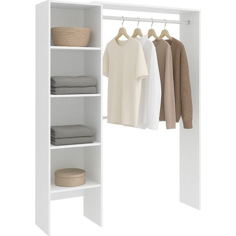 Dmora - Guardaroba grande Acquata, Struttura per cabina armadio, Mobile appendiabiti aperto, 140x40h187 cm, Bianco