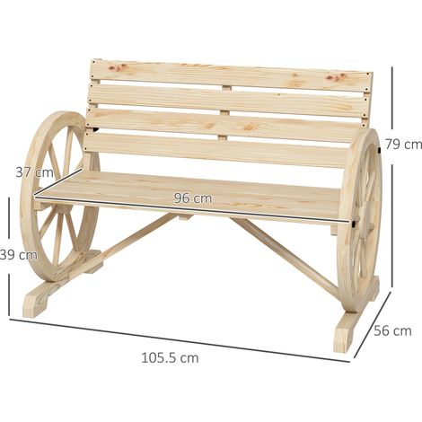 Banc de jardin 2 places, banc en bois, banc de parc avec accoudoirs de style champêtre, capacité de charge jusqu'à 240 kg, bois de sapin, naturel