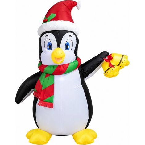 Pingouin gonflable de Noël de 1,5 m avec clochette et lumière LED, décoration de jardin extérieure conforme aux normes européennes (1/2)