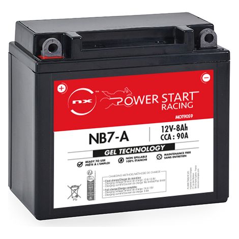 NX – Batterie moto Gel 12V 8Ah – Compatible YB7-A, NB7-A, 12N7-4B – Technologie gel pour performance optimale – Charge rapide recommandée