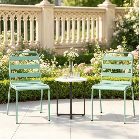 Sedie da giardino impilabili 46x62x82 cm in metallo verde salvaspazio FloraGrace (1/5)