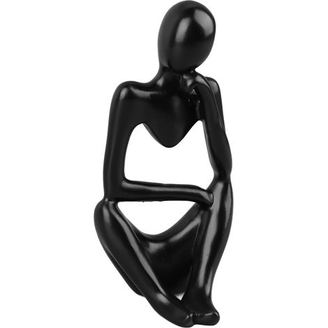Statuette Penseur en Résine Noire, Figurine Abstraite Décorative pour Salon Bureau Étagère, Sculpture Philosophique Moderne, Ornement Left (1/5)