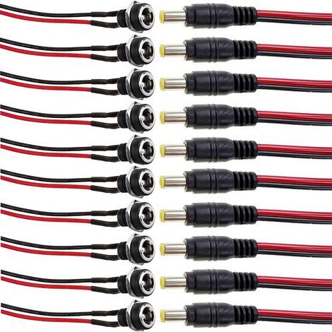 18AWG 12V 5A 5,5mm x 2,5mm DC d'alimentation Connecteur, 12V 2 Broches 5,5 X 2,5 mm Connecteur Mâle et Femelle,DC Pigtail Cable pour Vidéo Surveiller CCTV Caméra (1/5)