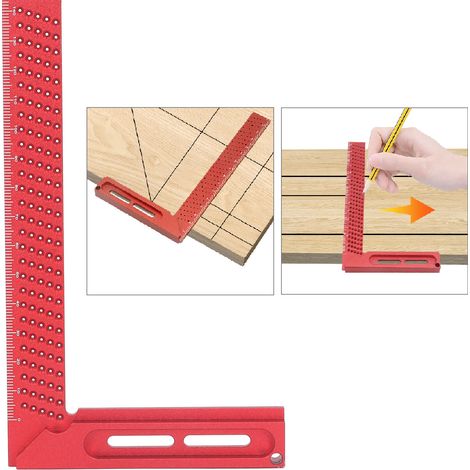 160 mm perforierter rechtwinkliger Lineal aus Aluminiumlegierung, 45/90-Grad-Holzbearbeitungslineal, metrischer Höhenlineal, Messwerkzeug für die Holzbearbeitung (1/5)