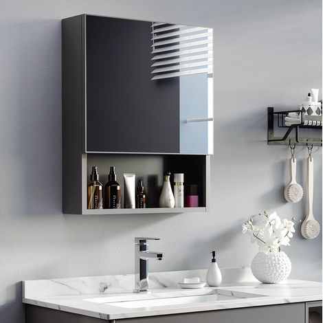 Mobile bagno con specchio in acciaio inox, 46 x 13,5 x 58 cm, nero HAVRYA (1/5)