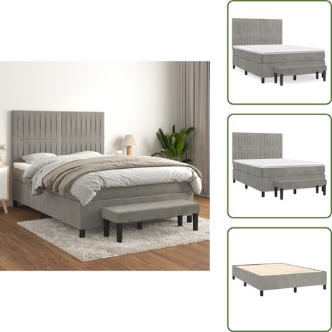 Boxspringbett mit Matratze Hellgrau 140x200 cm Samt - Samtbett - Boxspringbett - Doppelbett - Bettauflage - Schlafsystem (1/5)