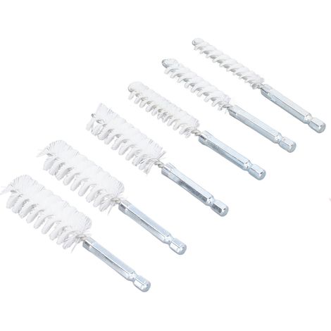 6 x 4-Zoll-Reinigungsbürsten aus gedrehtem Draht, Edelstahl, 1/4"-Sechskantschaft, für Bohrmaschine/Schrauber, weißes Nylon, 6er-Pack (1/5)