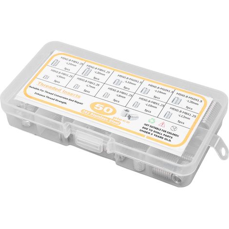 Lot de 50 inserts filetés acier inoxydable douille reparation taraudage conversion M5x0.8 avec boite (1/5)
