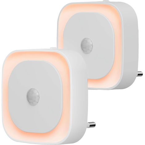 2 Pcs Veilleuse Prise Électrique avec Détecteur de Mouvement, 3 modes de capteur, Luminosité réglable, pour les enfants, salle de bains, chambre à coucher, couloir, cuisine, Ambre (1/5)