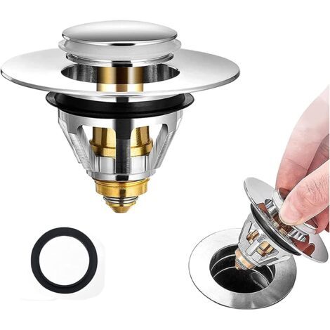 Bouchon de lavabo de salle de bain universel, couvercle de bouchon de trou d'évier escamotable pour trous de drainage de 1,34 à 1,5 pouces, bouchon de style poussoir en acier inoxydable pour évier (1/5)