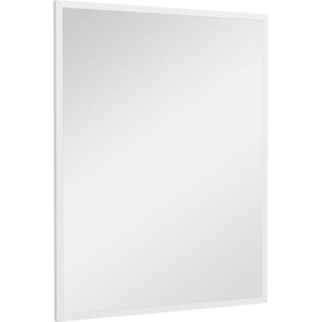 Miroir mural rectangulaire 90 x 70 cm, cadre en bois blanc, idéal pour la salle de bain, salon ou chambre (1/5)