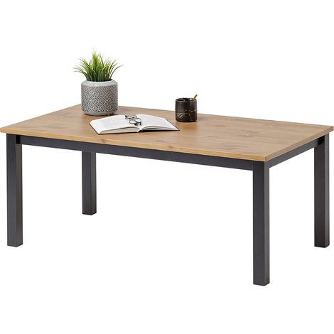 Tavolino da salotto in legno Massello con finiture Nere - 110 x 60 x 45 h. cm