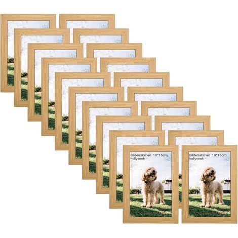 Lot de 20 cadres photo 10 x 15 cm en bois MDF avec verre acrylique, cadre photo pour salon, à poser et à suspendre - Support mural ou de table (1/5)