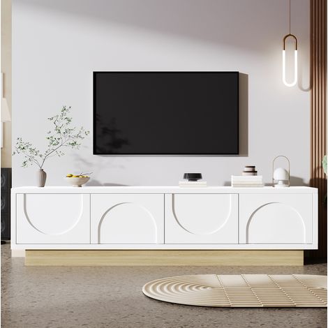 Meuble TV 175 cm avec 4 portes texturées – Style luxe léger – Dimensions 175x40x41,5 cm – Pour salon, chambre, bureau Blanc (1/5)