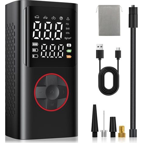 Compresseur à Air Portatif, 150 PSI Gonfleur Pneus Voiture sans Fil avec Toutes Les Valves, Lumière LED, 5 Modes et Arrêt AUT, Electrique pour Voiture, Moto, Vélo, Balle Noir - (1/5)