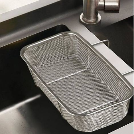 Spülbeckensieb aus Edelstahl, kann in der Ecke des Spülbeckens aufgehängt werden, Küchenarbeitsplattensieb, zum Filtern von Speiseresten und Gemüse/Obst.
