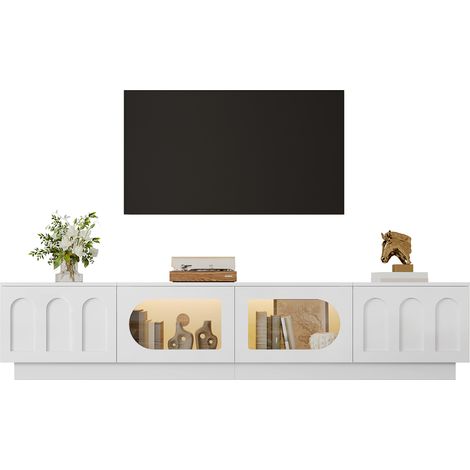 Meuble TV bas, meuble TV, support TV, éclairage LED, contrôle par application, porte vitrée, porte cintrée, gestion des câbles, salon (1/5)