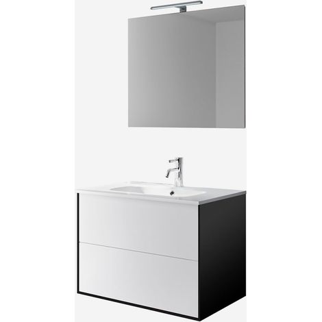 Wandhängendes Badezimmermöbel-Set mit Spiegel und Waschbecken, 4-teilig, Igea 70 - Weiß