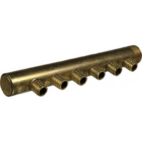 Collecteur 3/4" (20/27) Mâle-Bouchonné 6 piquages à glissement pour tube PER diamètre 16 compris 6 bagues de 16 (1/5)