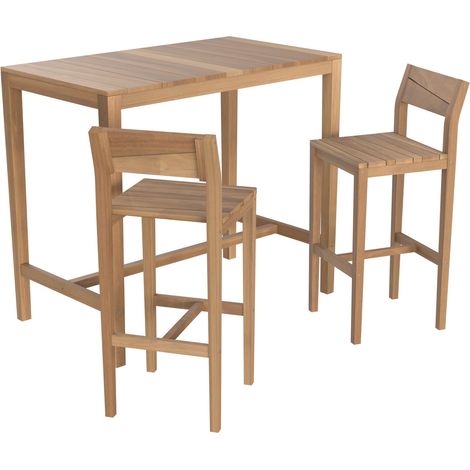 Table et chaises de bar extérieur 4 personnes en teck massif - Tunga