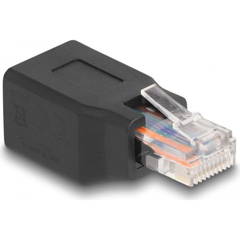 Delock Adaptador de red RJ45/RJ48/RJ50 macho a hembra 10P/10C pin out 1:1 negro