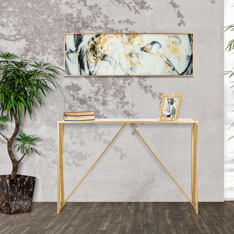 Consolle Axum, un Ripiano, Materiale Struttura in Vetro, Colore Ripiano Trasparente, 120x40x80h cm oro (1/5)