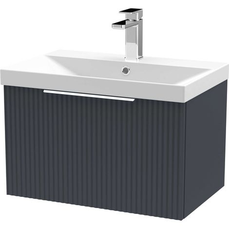 Hudson Reed Fluted Wall Hung 1-Drawer Vanity Unit with Basin 3 600mm Wide - Satin Anthracite (1/5)