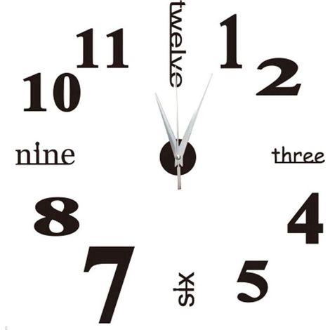 Horloge Murale Muette Pendule, Murale de Mode Moderne Horloge Murale sans Cadre 3D Miroir Autocollant Bureau Hôtel Décoration de La Maison DIY Horloge Murale (Noir)-Fei Yu