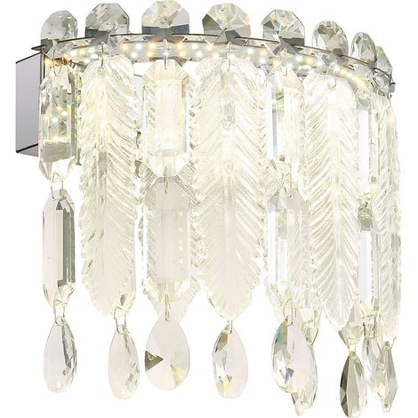 Wandlampe Wohnzimmerleuchte Wandleuchte LED Glaskristalle K5 verchromt, B 28 cm (1/5)