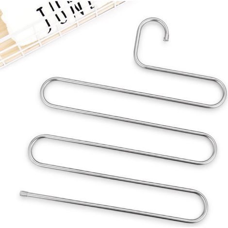 (14,17 x 13,38 pouces, lot de 2, ruban) S-Type en acier inoxydable vêtements pantalons cintres placard rangement organisateur pour pantalons jeans écharpe suspendus (1/4)