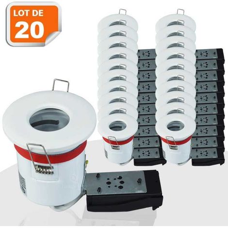 Lampesecoenergie – Lot de 20 supports de spot étanches IP65 blancs 87mm – Douille GU10 automatique – Fixation rapide par ressorts – Norme BBC (1/5)
