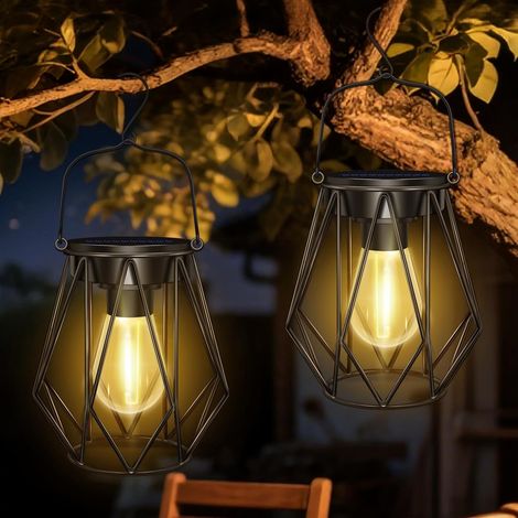 2 Pièces Lanterne Solaire, Métal IP65 Étanche, LED 800mAh, Pour Jardin, Terrasse, Balcon