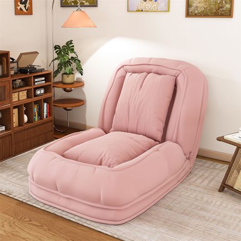Chauffeuse Convertible 1 Place - 180x90x26cm - Matelas de Sol Pliant et Inclinable en Velours Côtelé avec 2 Coussins - Rose (1/5)
