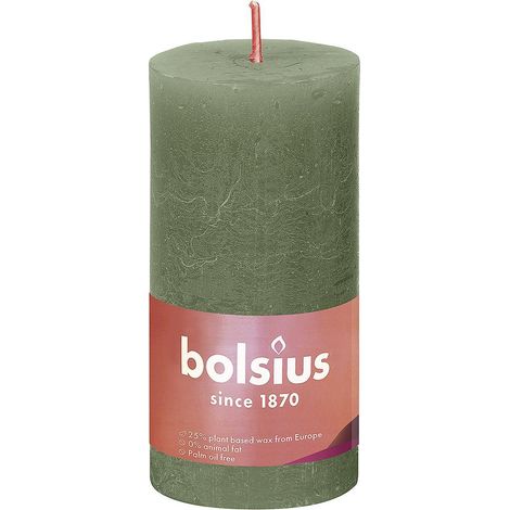 Bolsius Rustik Stumpenkerze Olivengrün, Höhe  10 cm , Ø 5 cm Stumpen- und Kugelkerzen