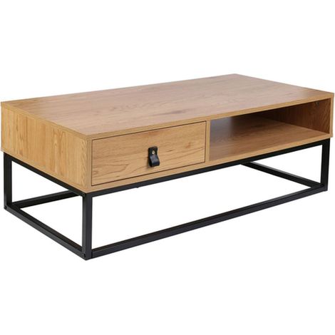 Table basse 1 tiroir et 1 niche avec pieds en métal ABBOTT (1/4)