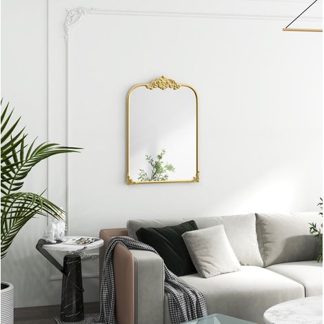 Miroir mural baroque doré 60 x 87 cm, cadre métal décoratif, verre épais anti-oxydatif, pose murale ou sur coiffeuse, pour salon et chambre - CHICFURN (1/5)