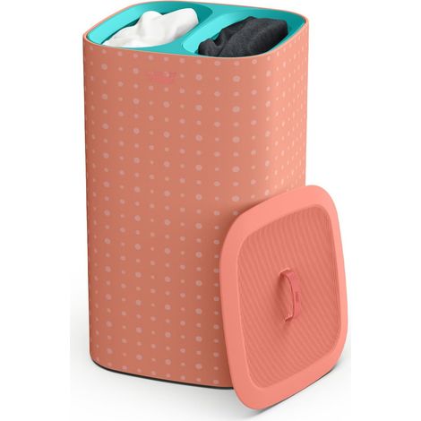Tota Joseph Joseph 60L Cesto portabiancheria color corallo per la suddivisione in 2 scomparti