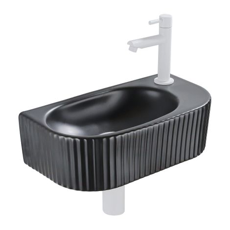 Fugaflow Efficiente Pietra Ensemble lave-mains – 40 x 21,5 x 12 cm – droite – nervuré – demi-rond – 1 trou pour robinet – céramique – robinet pour