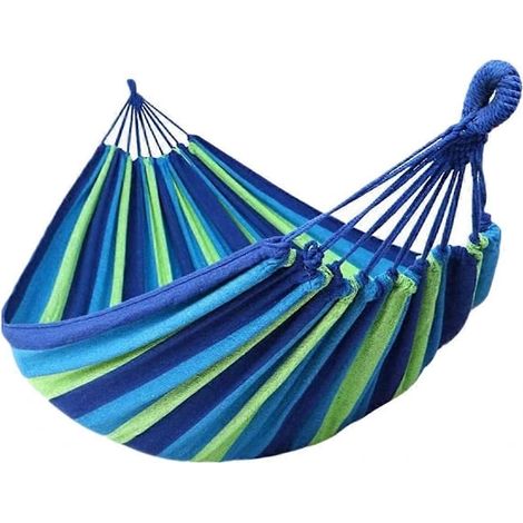 Filiyano-Hamac double extra large en toile épaisse, portable, pour camping, terrasse et jardin, 260 x 150 cm, rayures bleues (1/4)