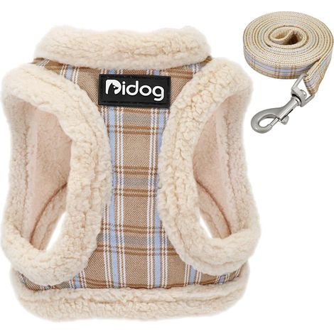 Ensemble harnais et laisse pour chien - petite taille - gilet souple et léger à enfiler pour chiots - harnais en maille respirante - beige à carreaux